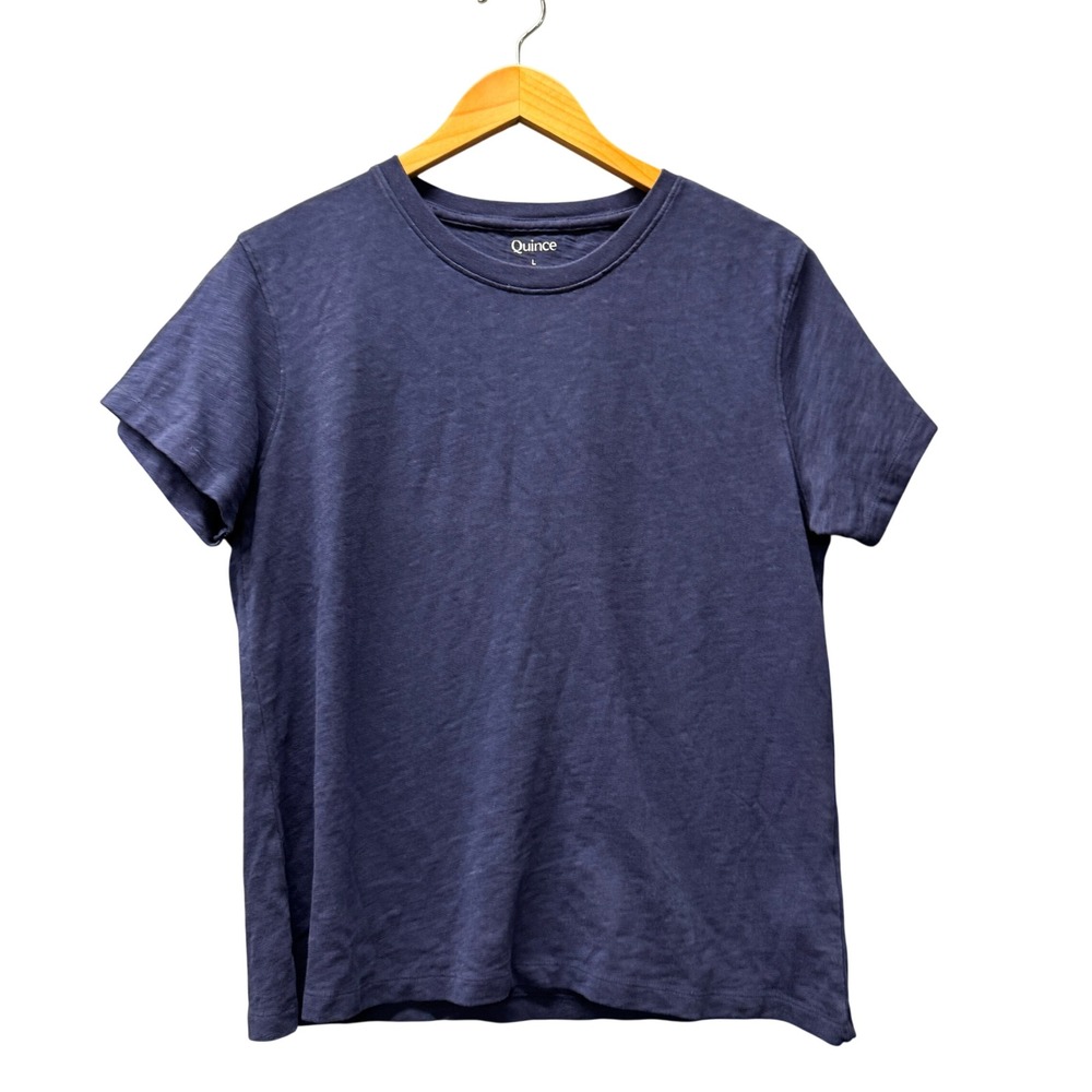 Quince Slub Crewneck Tee Womens L 100% Organic Cotton Navy Short Sleeve T-Shirt